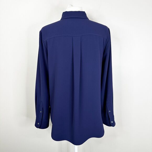 Theory Blouse Womens Size Large Sunaya Crepe Shirt Button Front Relaxed Fit - Picture 4 of 11